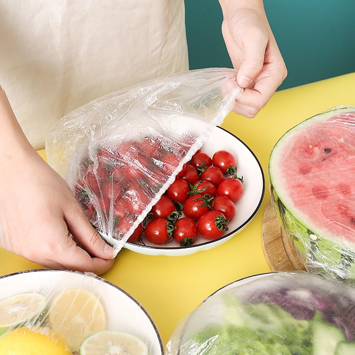 Wolpin Pack Of 100 Pcs Disposable Food Cover Elastic Lid For Covering Food, Fruits, Vegetables Fridge Storage